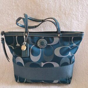 Coach G1276-F20429 Teal Green Platinum Estate Signature Logo Purse